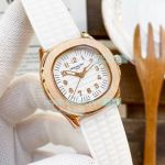 Replica Patek Philippe Aquanaut Ladies Rose Gold Case White Rubber Watch